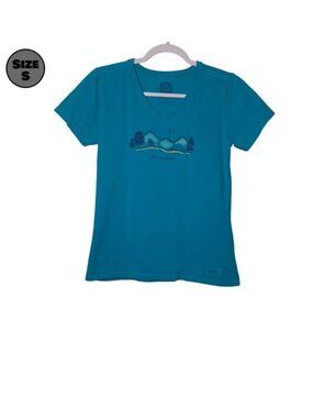 Life is Good: Hiking with Dog USED Women's Fitted Shirt (S, Blue, Crusher)